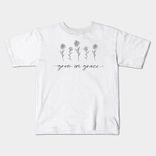 Grow In Grace | Floral Quote Design Kids T-Shirt